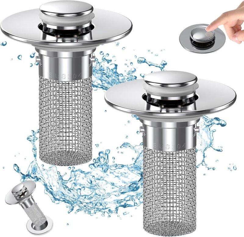 Bathroom Sink Drain Strainer. Pop Up Sink Drain Filter with Removable Stainless Steel Filter Basket Hair Catcher. Bathroom Sink Drain Stopper. for Us Bathroom Sink Stopper Replacement (2pcs)